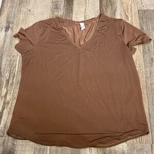 ZYIA Chocolate Brown V-Neck Short Sleeve Tee